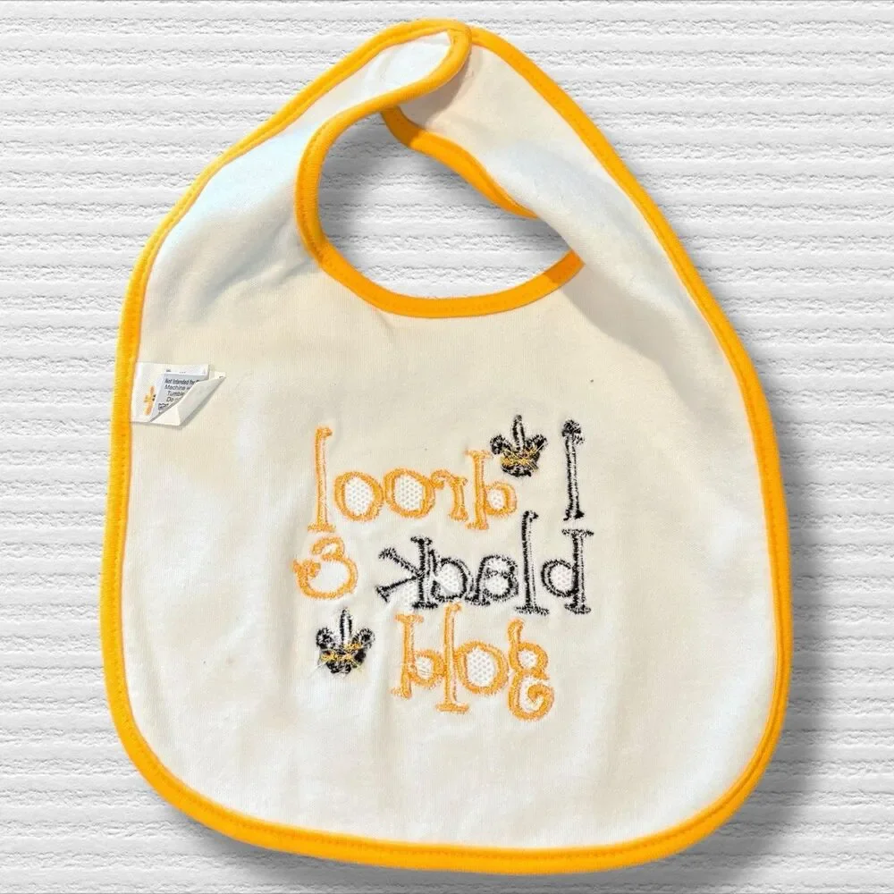 New Orleans Saints Embroidered “I Drool Black & Gold” Bib With Fleur Du La NWOT